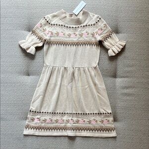 NWT Janie and Jack Girls Cream and Pink Knit Dress, size 8